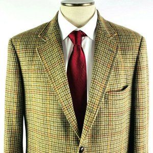 Brooks Brothers Mens 40R Window Pane Plaid Tweed Sport Coat Leather 3 Button